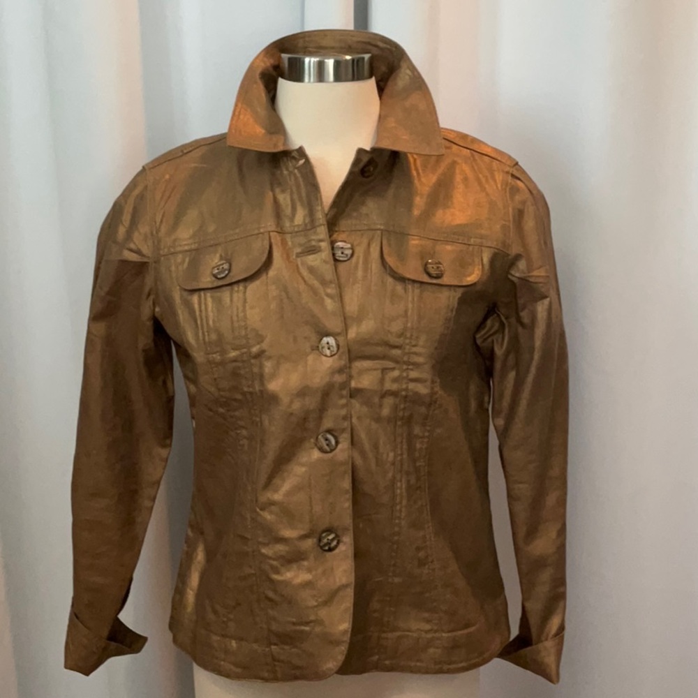 Coldwater Creek Metallic Bronze Gold Jeans Style Jacket Women Size M